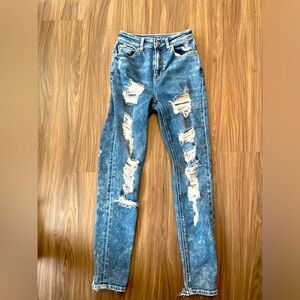American Eagle Outfitters High Rise Distressed Mom Jeans Stretch size 000
